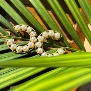 Interlocking Pearl-Studded "C" Gold Earrings