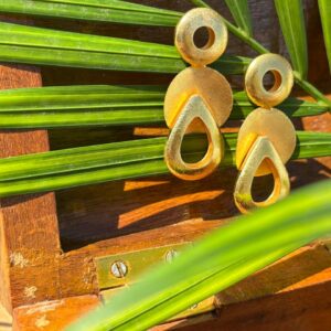 Teardrop and Circle Hollow Gold Earrings