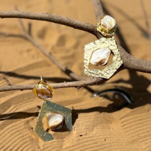 Geometric Textured Frame Stone Earrings