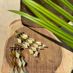 Hollow Circle Pearl Dangle Gold Earrings