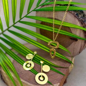 Hollow Circle Pearl Dangle Gold Earrings and Necklace Set